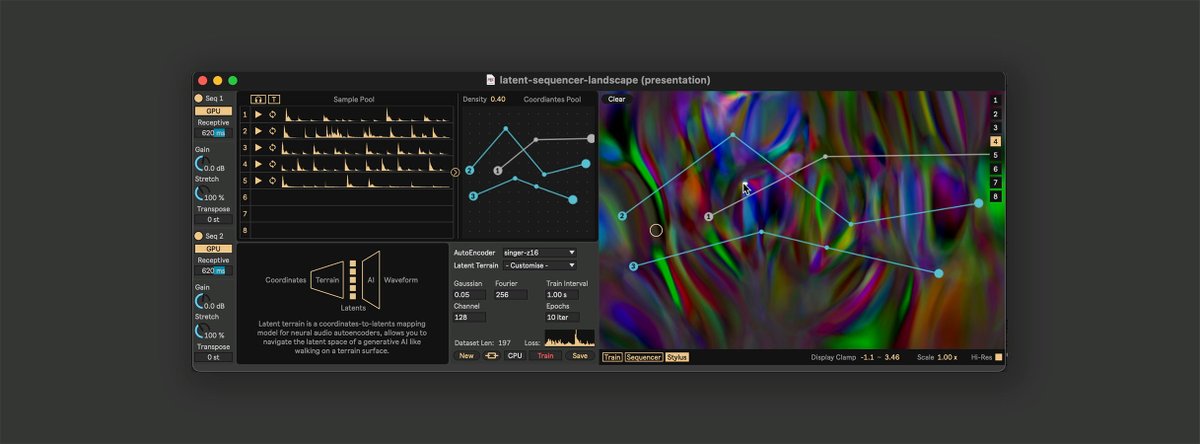 cdmblogs's tweet photo. With Latent Terrain, crack open AI and explore neural synthesis in @cycling74 Max:

https://t.co/U1S0uKLpqF

Uh, wow, this looks amazing. Neural audio you make entirely from your own sounds, then navigate... https://t.co/yRWOYeRgnU