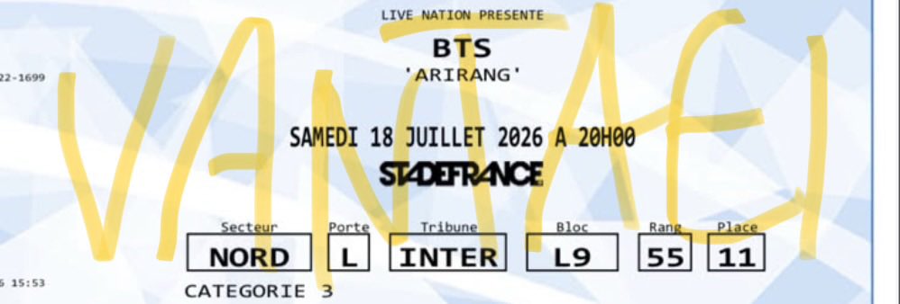 vantaie's tweet photo. HII @isr2aa AND I ARE SELLING TWO BTS TICKETS FOR PARIS DAY TWO

bloc L9 Rang 55 Place 10-11
300€ for both

#WTS #BTS_ARIRANG #BTS #875ticketsale https://t.co/3IGZIivbI4
