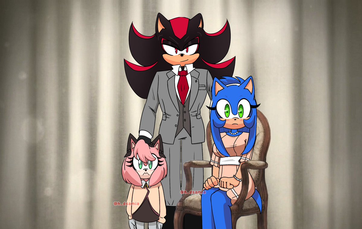 h_dsamia's tweet photo. Spy x family #sonicthehedgehog #shadowthehedgehog #sonadow #shadonic #amyrose #fanart (Anya is Amy) (^_-) I improved their design, they look better now. https://t.co/cD2JATt2LL
