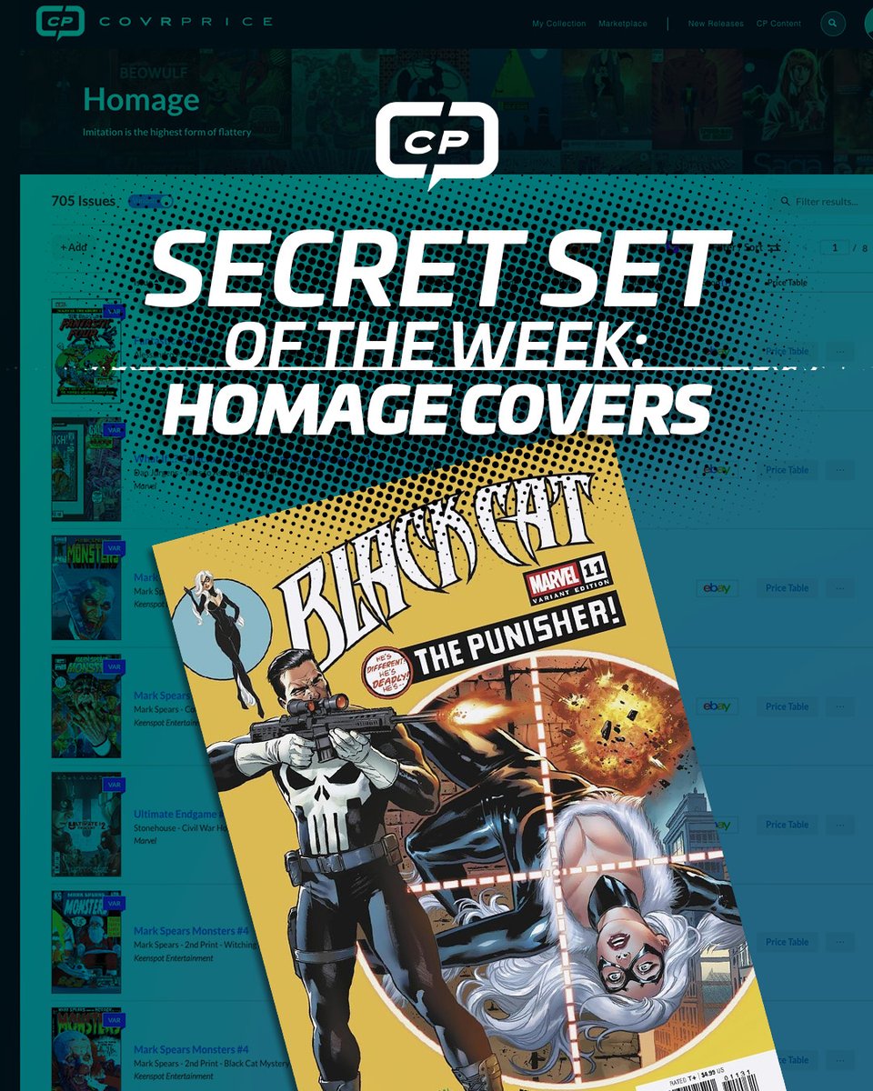 covrprice's tweet photo. This week's collecting spotlight on the site is HOMAGE COVERS! Looking at covers from artists like @thealexrossart @jamesharren1 @leinilyu @markspearsart @peachmomoko60 @rdauterman and @sveta_has. #Comics #ComicCollecting
Check them out: https://t.co/7cfJ7b5rKN https://t.co/gYKMIflWSA