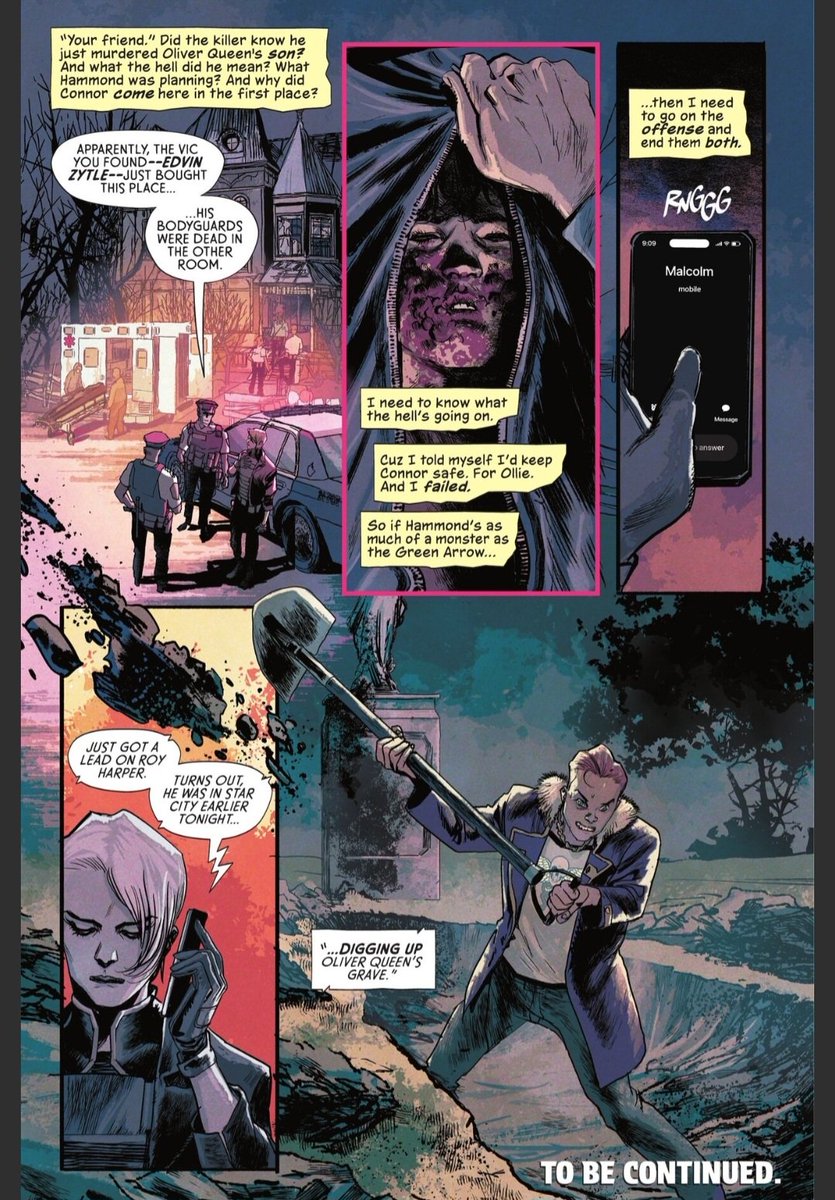 BlackCanaryBRA's tweet photo. A edição termina revelando que Roy Harper ainda está em Star City e ele está desenterrando o corpo de Oliver Queen https://t.co/tDcFVxajHF