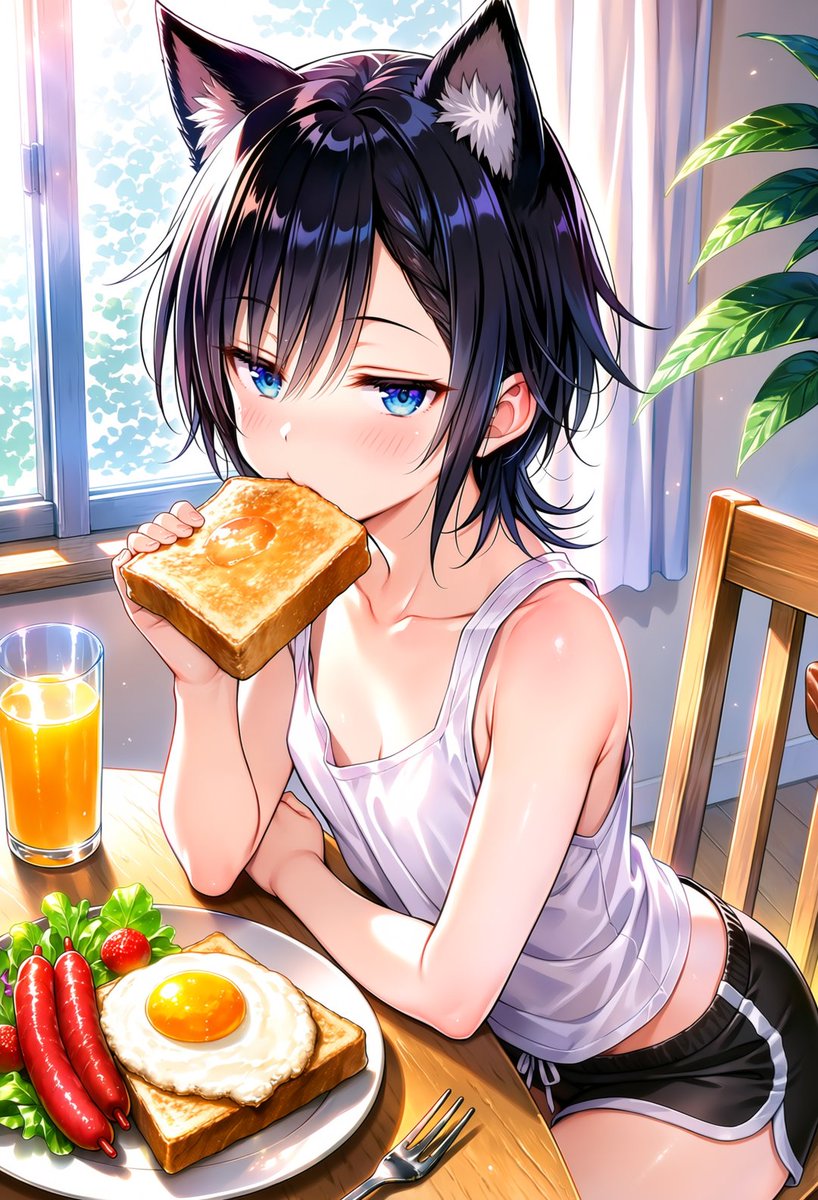 rinne_Grok's tweet photo. おはよー🌞
ものすごく体に悪そうな色のウインナー食べてます⚠️
みんな今日もがんばってねー🫶
#AIイラスト #女装男子 https://t.co/Bi5x8t6p0U