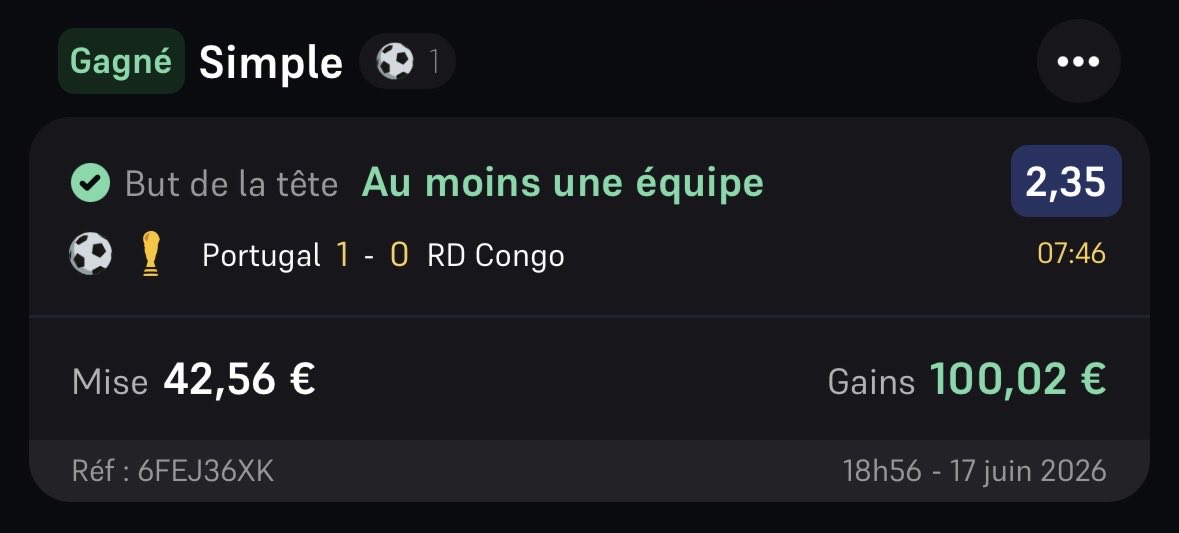 cajouebetting's tweet photo. 🇵🇹 

But de la tête ✅ 

La petite mise durant les hymnes qui fait plaisir !

#TeamParieur 🤝 https://t.co/eHu2giVB8k