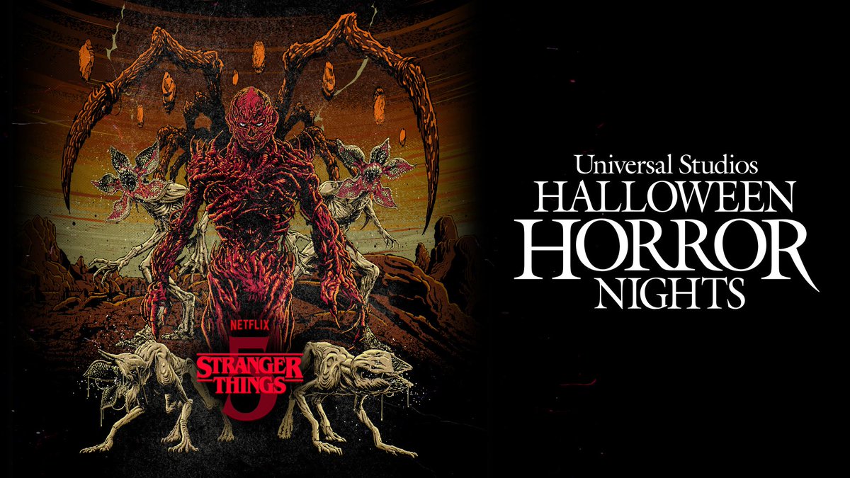 EthanHershaft's tweet photo. Here is a look at the Official Stranger Things key art and Official merch image

@HorrorNightsORL @UniversalORL #HHN35 https://t.co/qWw0bAVYdO