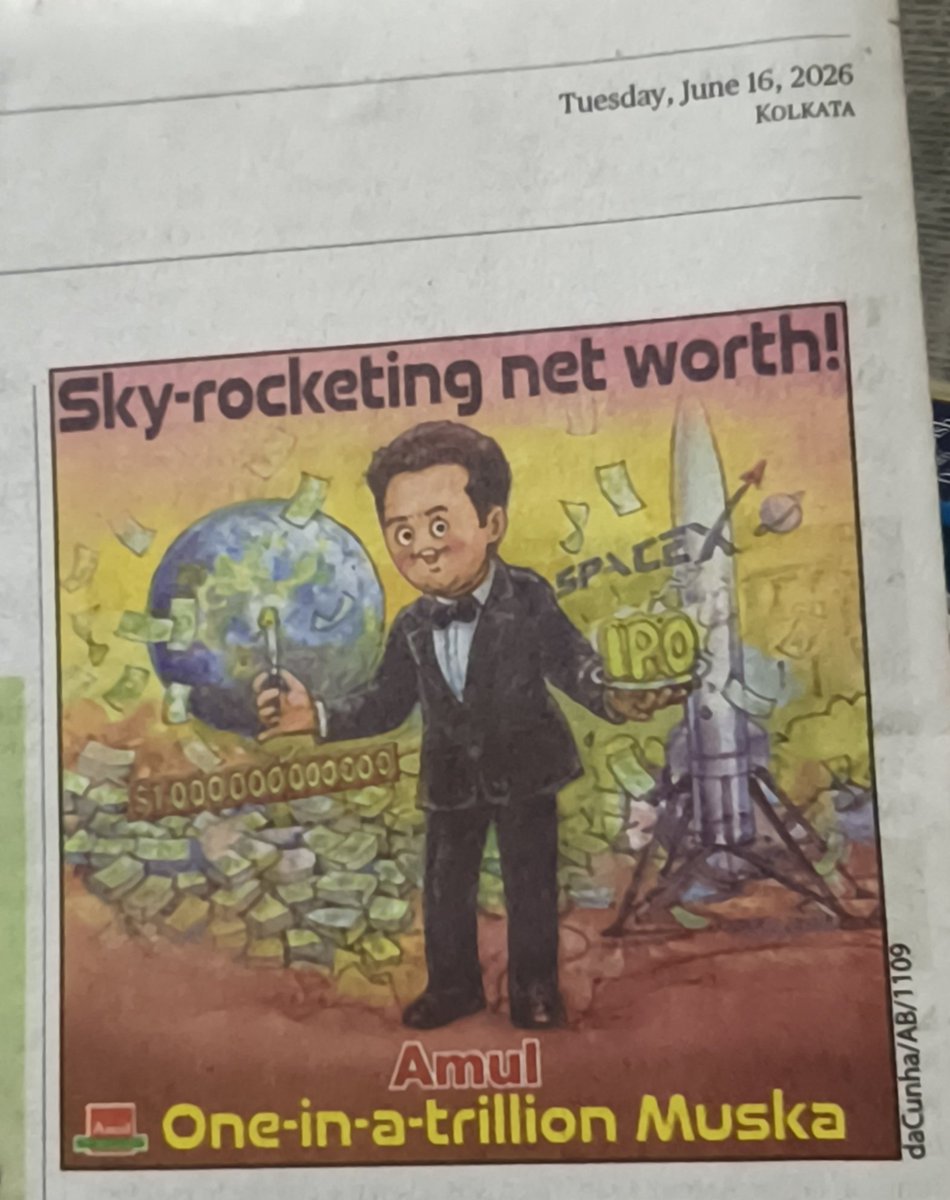 divyanshubora's tweet photo. A fantastic cartoon (created by @Amul_Coop) featured in yesterday's @the_hindu newspaper. 
Have you seen it, @elonmusk?

#elonmusk https://t.co/l3BJNmyUjv