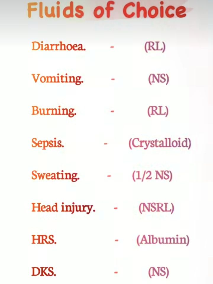 Deevaanshuu's tweet photo. Student Should Know 
 these are the go-to IV fluids in common emergencies:
Diarrhoea → RL
Vomiting → NS
Burning → RL
Sepsis → Crystalloid
etc.
Save this chart! It can be super helpful during shifts or exams.
Which one surprised you? Comment below 👇
#RNLife #NursingTips #MedicalKnowledge #IVFluids #GeneralHealth #NursingStudent