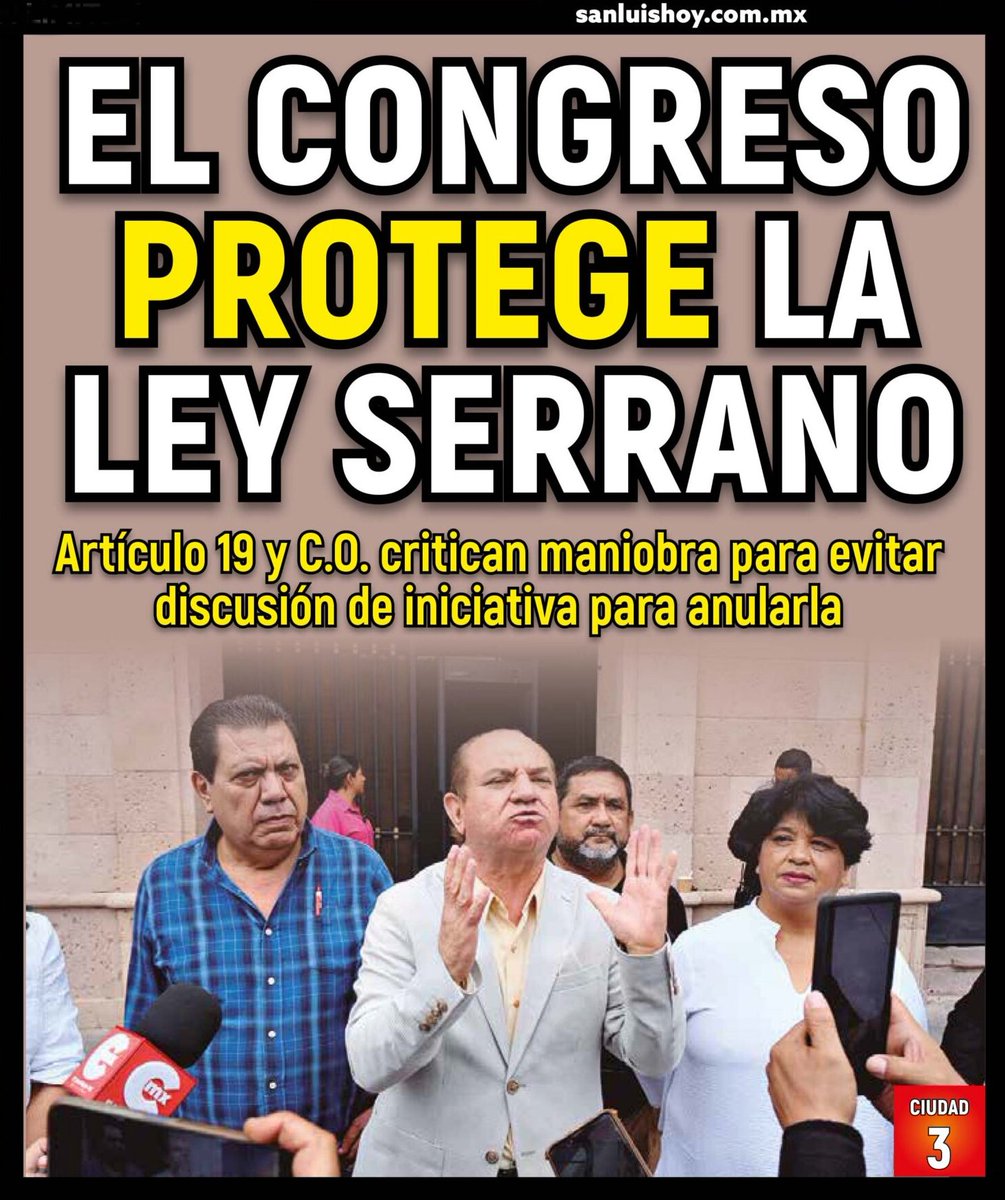 CiudadanosObser's tweet photo. El @CongresoEdoSLP protege #LeySerrano y bloquea iniciativa ciudadana que pretende eliminar artículos que vulneran la libertad de expresión y sirven como un método de persecución.  @article19mxca 
https://t.co/5eOuspLYZr https://t.co/SrVggqW9gu