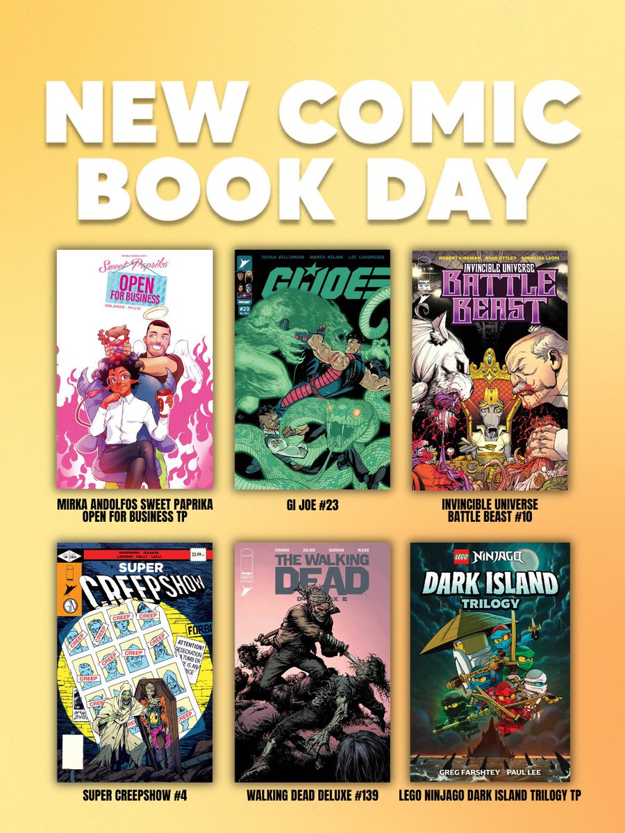 ImageComics's tweet photo. This week, THE TRILLION DOLLAR KID #1 not only launches a new series, but also kicks off Part One of THE UNBELIEVABLES! Katia Vecchio brings us the emotionally gripping original graphic novel MEMORIES OF GISELLE. Plus, ODIN #2 arrives this week.
https://t.co/LBd8a5kJfA https://t.co/cMvsBtUKVH