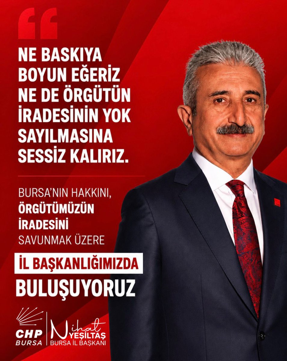 nihat_yesiltas's tweet photo. Hizmet ettiği tek konu Recep Tayyip Erdoğan’ı tekrar Cumhurbaşkanı yapmak olan sarayın kuklası butlan yönetiminin aldığı hiçbir kararı tanımıyoruz!

Örgütümüzün iradesi yok sayılamaz.

Ne baskıya boyun eğeriz ne de örgütümüzün iradesinin yok sayılmasına sessiz kalırız.

Bursa’nın hakkını, örgütümüzün iradesini savunmak için İl Başkanlığımızda buluşuyoruz.