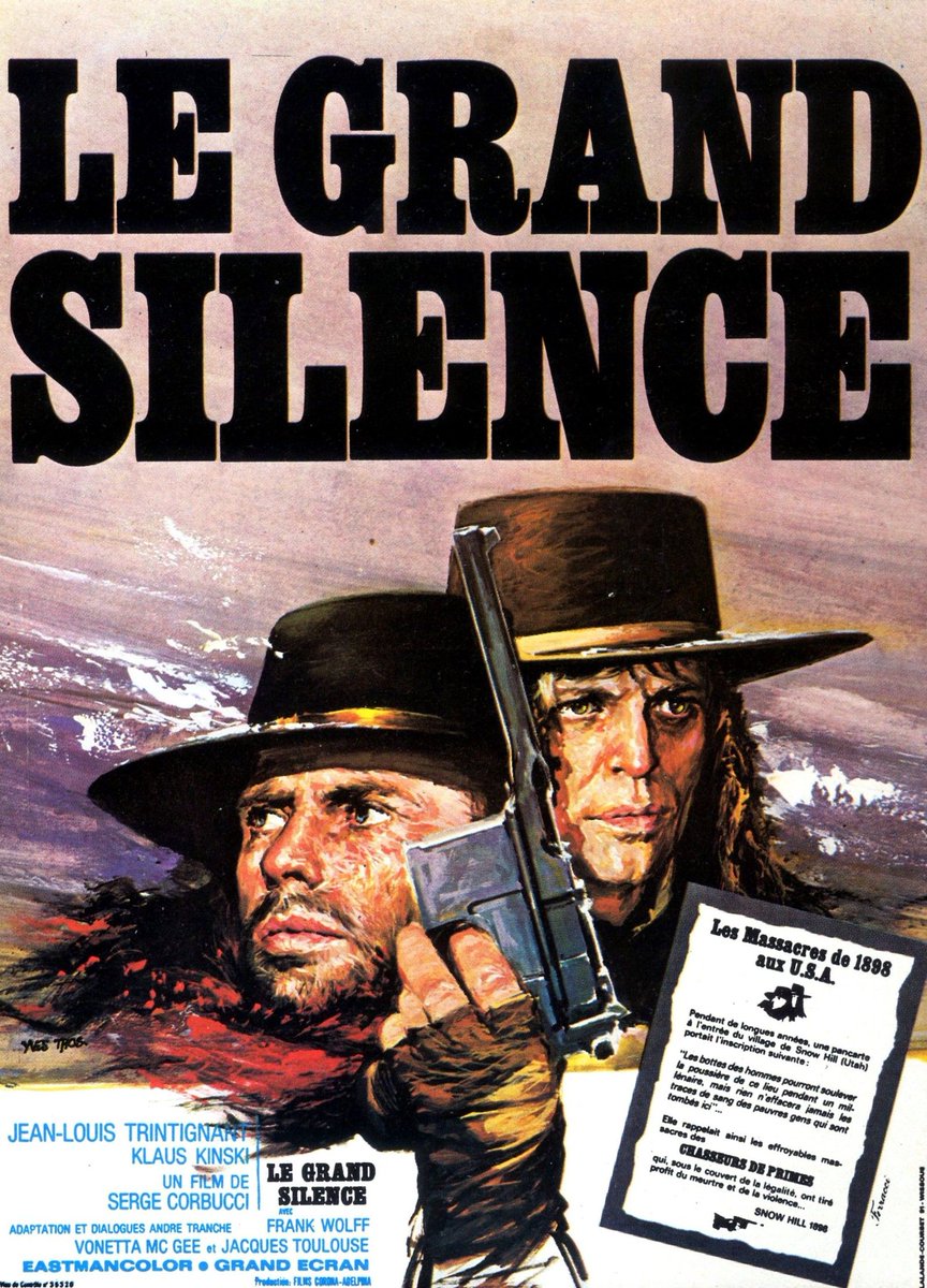 InstantVintage_'s tweet photo. Le Grand Silence, chef-d'œuvre de Sergio Corbucci en 1968 avec Jean-Louis Trintignant (décédé le 17 juin 2022).

Trintignant excelle en héros muet dans ces décors enneigés magnifiques, tourné dans les Dolomites en Italie, ce qui change du désert habituel dans ce genre de western spaghetti !

Klaus Kinski est effrayant dans son rôle glaçant, et que dire de la musique du maestro Ennio Morricone, on se croirait presque dans un Sergio Leone...