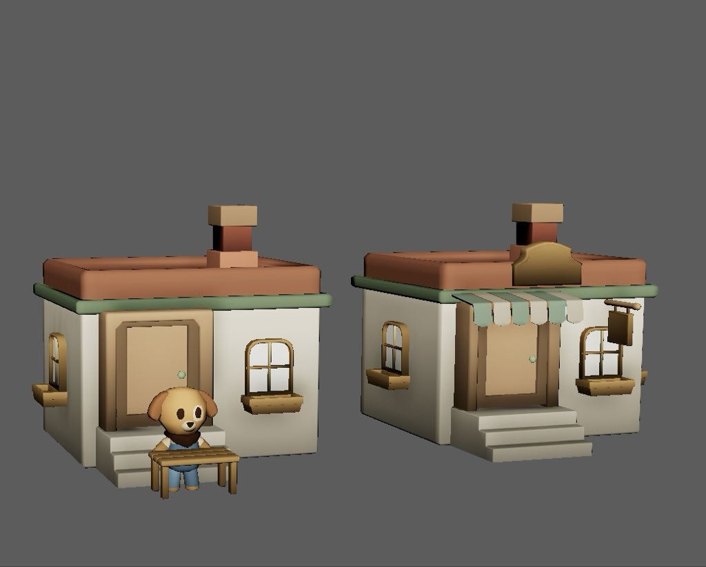 CreativeJon90's tweet photo. Late night in Bark &amp; Borough

Built out a couple of homes you’ll get to visit your neighbors places, so every house needs its own personality. Which one would you knock on first?

#cozygame #indiedev https://t.co/Cv3iKt1IAK