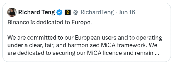 Satoshi_Talks's tweet photo. .@binance has been going through the MiCA licensing process in Greece for around 18 months.

The application was reviewed by the Greek regulator, HCMC, and was considered compliant with MiCA requirements. It was also reviewed at ESMA level.

Still, a final formal decision has not been reached yet.

Europe has a real chance to lead in digital assets.

But for that to happen, MiCA needs to be fair, clear, and applied the same way across all EU countries.

For users, Binance said that you can continue to access, withdraw, and manage your Binance account. Assets remain secure and accessible.

Binance also remains committed to Europe, its users, and operating in compliance with applicable law.