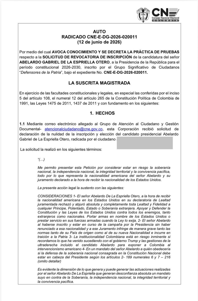 HELIODOPTERO's tweet photo. Espriella no quiso asistir ayer a una citación en el Consejo Nacional al Electoral para ser interrogado acerca de su nacionalidad gringa. Esto en el desarrollo de un proceso de revocatoria de la inscripción de su candidatura https://t.co/HCyAJ4Vvi8
