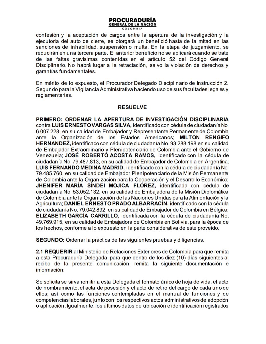 lafm's tweet photo. #Judicial | 🔴 La Procuraduría abrió una investigación contra siete embajadores de Colombia por presunta participación indebida en política.

En la lista aparecen Luis Ernesto Vargas, representante en la OEA; Milton Rengifo, en Venezuela, y Luis Fernando Medina, en la OCDE. https://t.co/JMfnUfSV6e