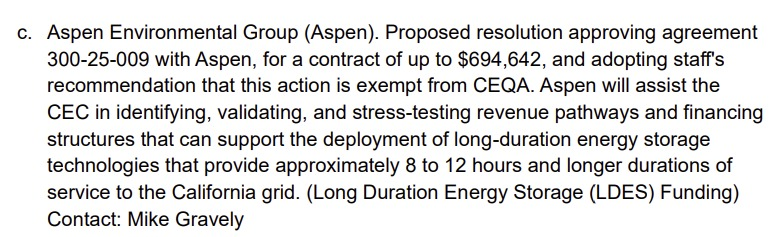 bert_gilfoyle's tweet photo. $EOSE 

On the CEC agenda for upcoming Business Meeting: contract for $694k to Aspen for "identifying, validating, and stress-testing revenue pathways and financing structures that can support the deployment of long-duration energy storage technologies that provide approximately 8 to 12 hours and longer durations of service to the California grid. (Contact: Mike Gravely)

Main subcontractor: Michael Firenze Inc

Also Michael Firenze: Executive VP, Engineering and Construction of IEP

IEP has a 14 GWh pipeline in California.