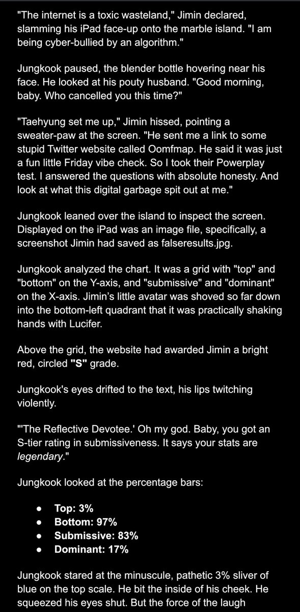 shadowban97's tweet photo. This time, my contribution to #WIPWednesday is a funny one to compensate for my last snippet🥹 Enjoy my version of Jikook, based on an idea from … someone here 😼 https://t.co/V8N4pKUpo9