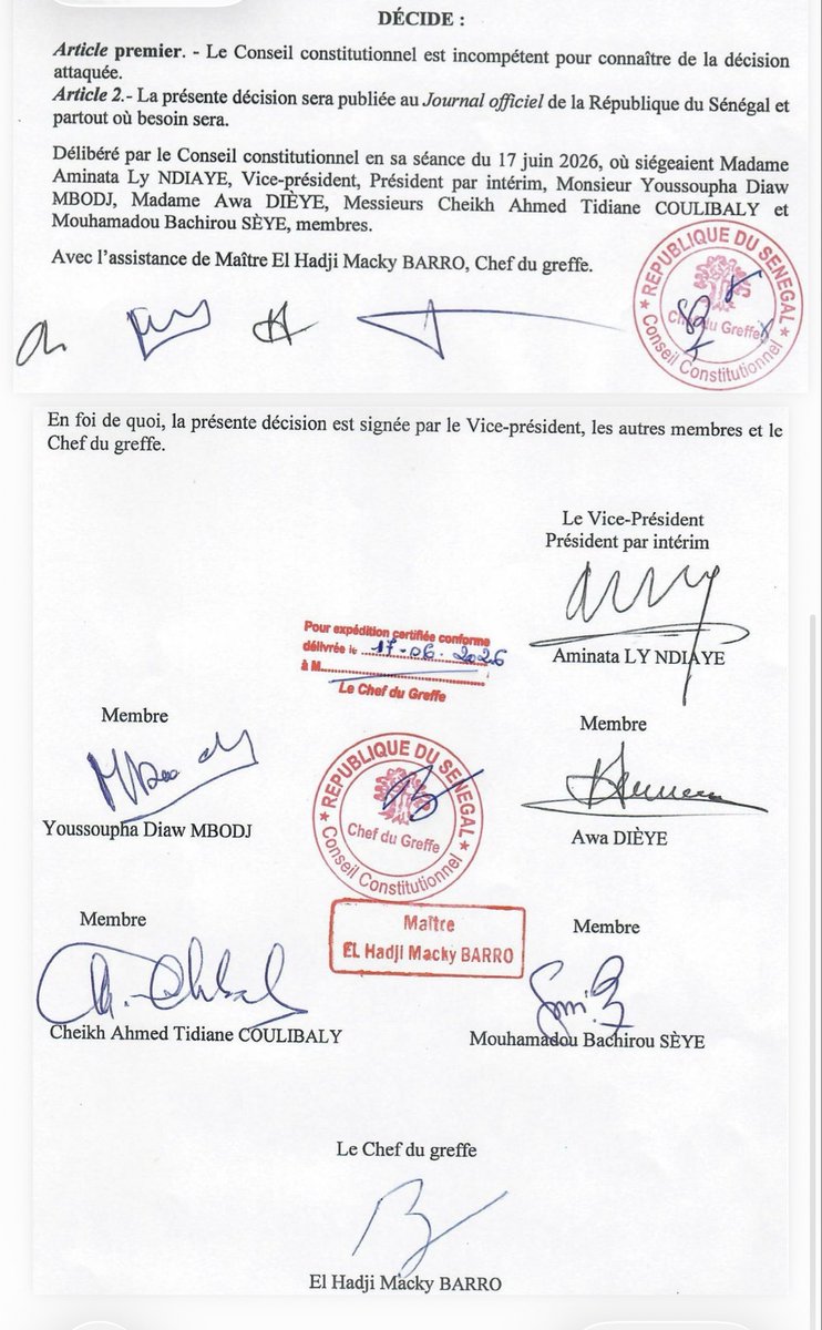Cisse_Maps's tweet photo. Recours contre le retour d’Ousmane Sonko à l’Assemblée nationale : le Conseil constitutionnel se déclare INCOMPÉTENT. https://t.co/2b2uX1hf7A