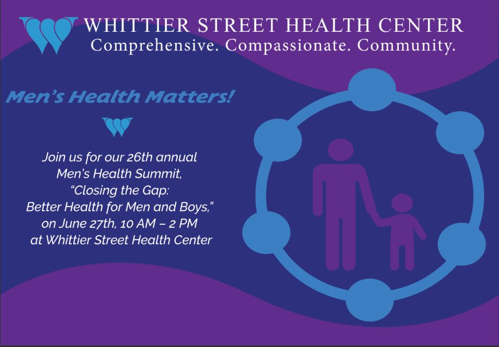 Whittier_Boston's tweet photo. Join us on Saturday, June 27 when Whittier Street Health Center hosts its free Annual Men’s Health Summit from 10 a.m. to 2 p.m. at the Frederica M. Williams Building, 1290 Tremont Street, Roxbury. https://t.co/BJDdCJnZT0