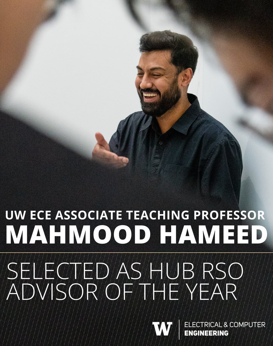 uw_ece's tweet photo. Congrats to UW ECE Associate Teaching Professor &amp; Undergrad Program Coordinator Mahmood Hameed on being named HUB RSO Advisor of the Year!

Hameed was honored for mentoring The UW Boring Club, helping students build real-world engineering skills through hands-on learning. https://t.co/4kHtk6nifD