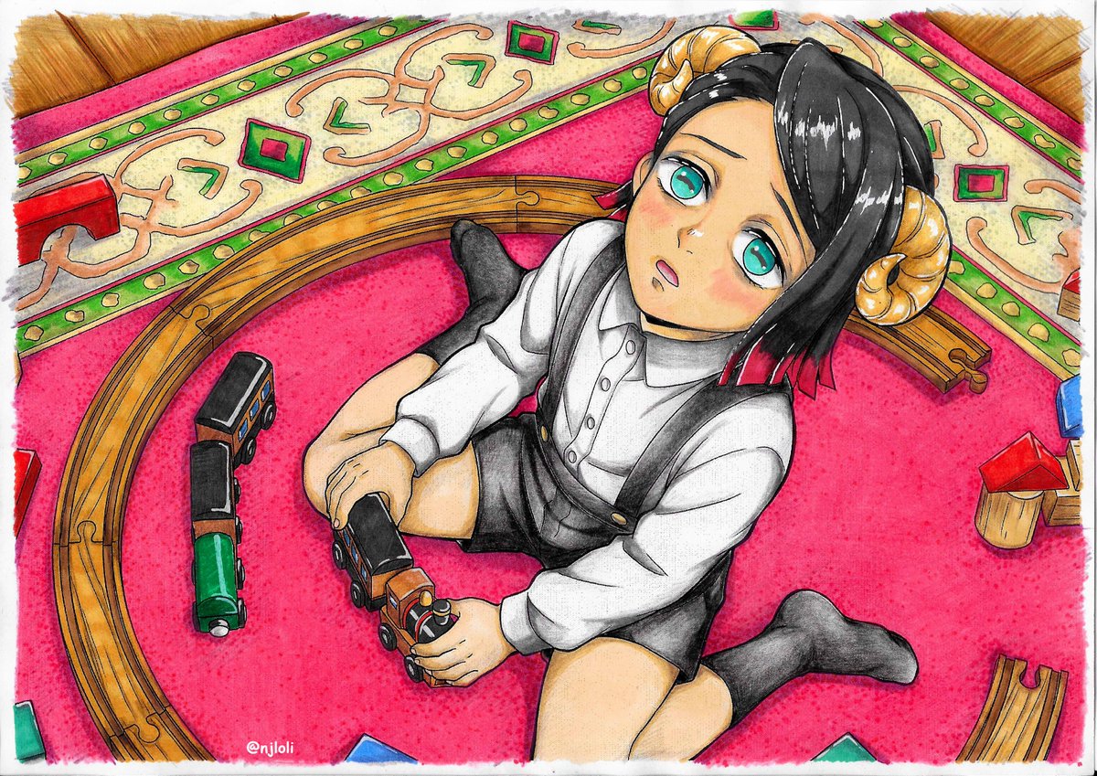 NJ_Loli's tweet photo. Another Enmu-kun illustration, throwing it back to his childhood when he was a cute boy free from the dark influence of demon blood. As this month's theme is a lamb, the art includes references like the small horns on his head.💤😴💤
#Enmu #魘夢 https://t.co/WYB26JPbwu