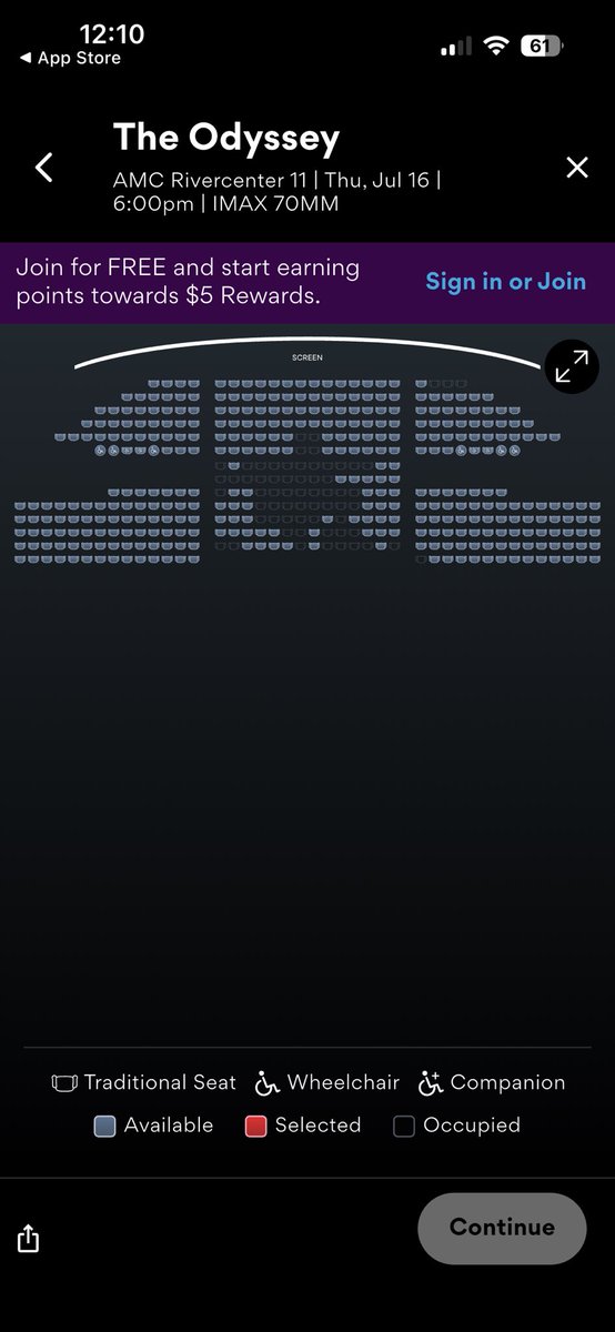 rriverence's tweet photo. They fixed the 70mm IMAX projector in SA and forgot to tell people so now I have opening night tix for The Odyssey at 6pm w some really good seats https://t.co/WwP8A9SUeC