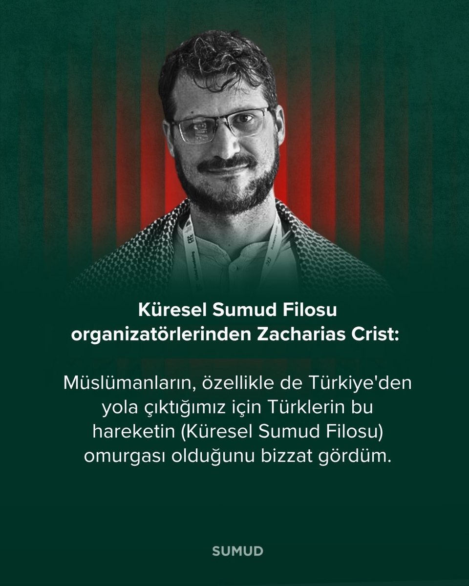 sumudmedya's tweet photo. 🗣️ Küresel Sumud Filosu organizatörlerinden Zacharias Crist:

"Müslümanların,  özellikle de Türkiye'den yola çıktığımız için Türklerin bu hareketin (Küresel Sumud Filosu) omurgası olduğunu bizzat gördüm." https://t.co/c5W6ZzwkFH