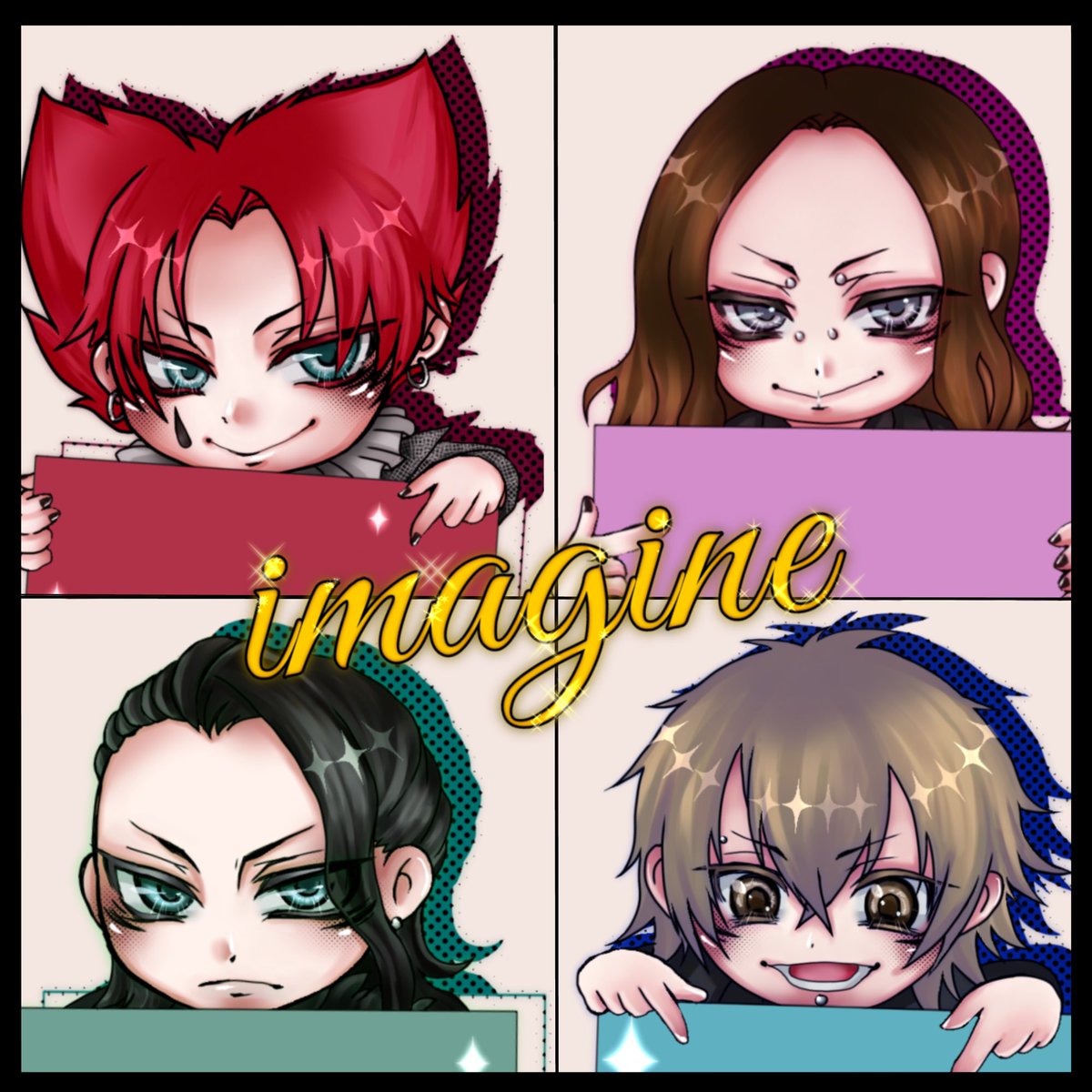 3starAlice9's tweet photo. 来てくれたお友達に配ったやつ！
あまりに自分絵すぎて似なくてすみません…😇
ジャケット風に無理矢理繋げたやつも一応供養🙏

 #アルルカン_FANART https://t.co/mBWq0vSuEg