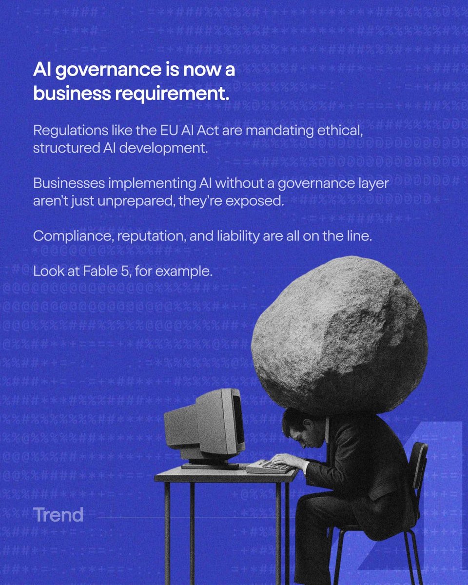 attn_factory's tweet photo. AI governance is now a mandatory business requirement.

With regulations like the deploying AI without a governance layer isn’t just unprepared it’s an active liability. Compliance, reputation, and liability are all on the line. https://t.co/aGQo09xdph