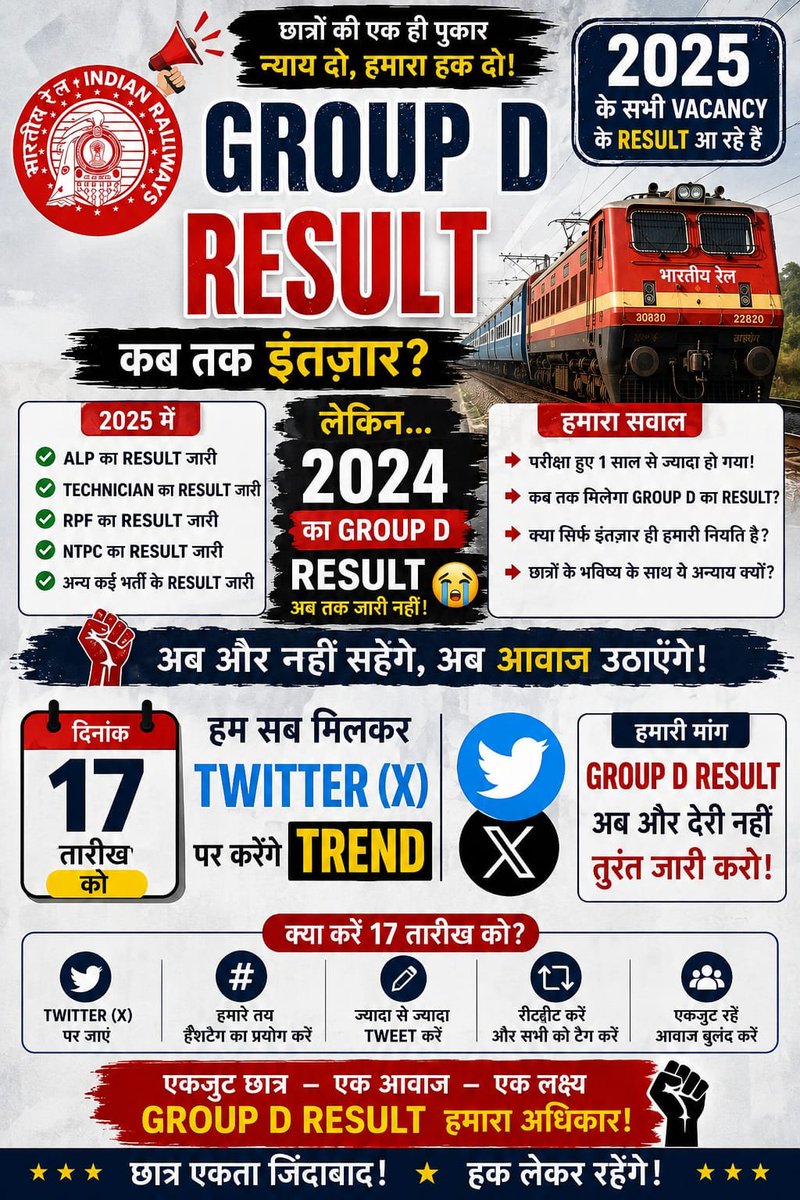 Success94853647's tweet photo. पारदर्शिता ही एकमात्र समाधान है!➡️ Result कब?➡️ PET, DV और Medical की तारीखें कब?हमारा हक, हमारा भविष्य! अब और इंतजार नहीं हो सकता। माननीय @AshwiniVaishnaw जी कृपया तिथि घोषित करें। 📢#RRB_GroupD_Result_Do #Students_Justice@RailMinIndia @PIB_India https://t.co/RXel9vb3yg