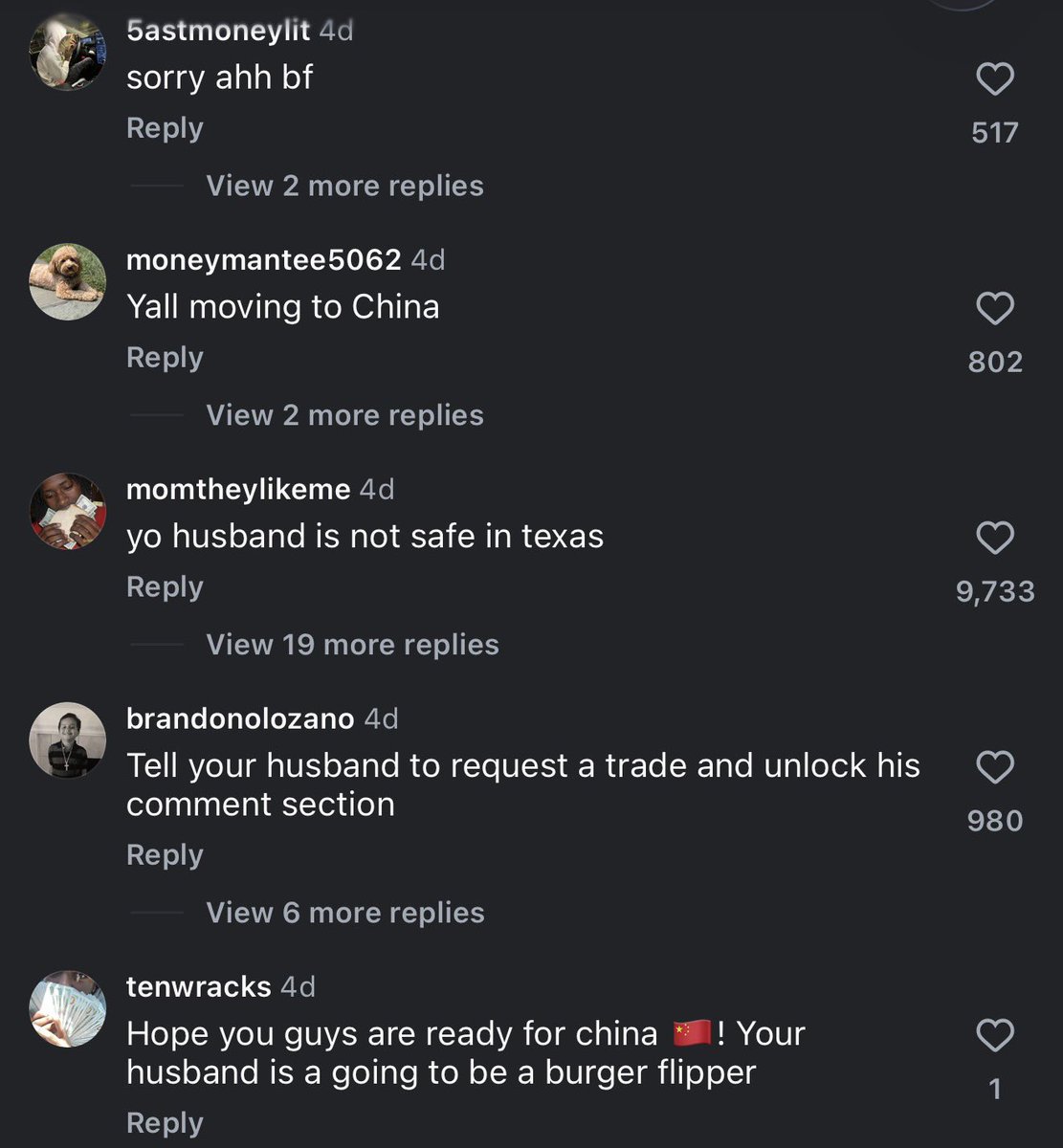 SkyedOKC's tweet photo. Fox’s wife’s IG comment section 😭😭😭 https://t.co/13ofB7Y3M3