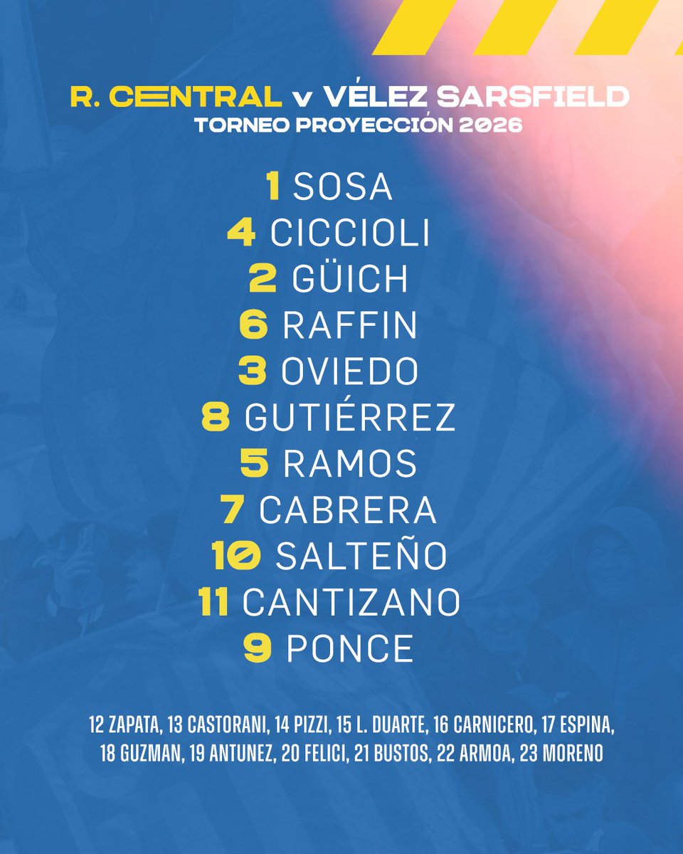 CARCJuveniles's tweet photo. ✅📋 #Reserva | ¡Así forma #RosarioCentral!

Los once de Mario Pobersnik para recibir a Vélez Sarsfield en Arroyo Seco.

📲 Seguilo en vivo desde las 14.45hs por https://t.co/3ZslxlDpPE

#VamosLosPibes💪🇺🇦 https://t.co/LiTXkuiwz7