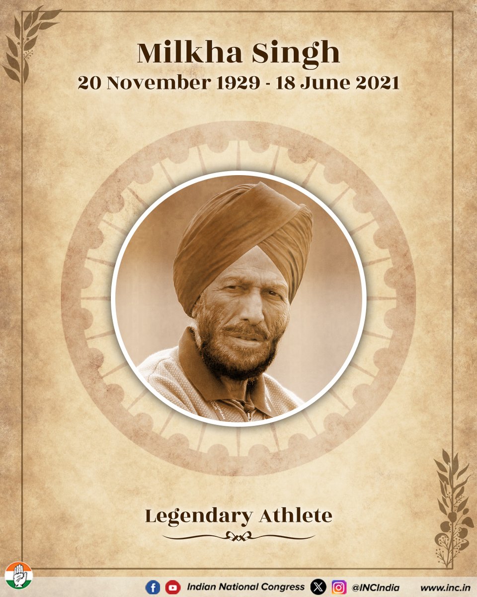 INCIndia's tweet photo. Remembering Milkha Singh on his death anniversary.
The Flying Sikh inspired generations with his determination, discipline, and love for India. 

His remarkable legacy continues to motivate athletes and dreamers across the nation. https://t.co/lbn6MhdRAy