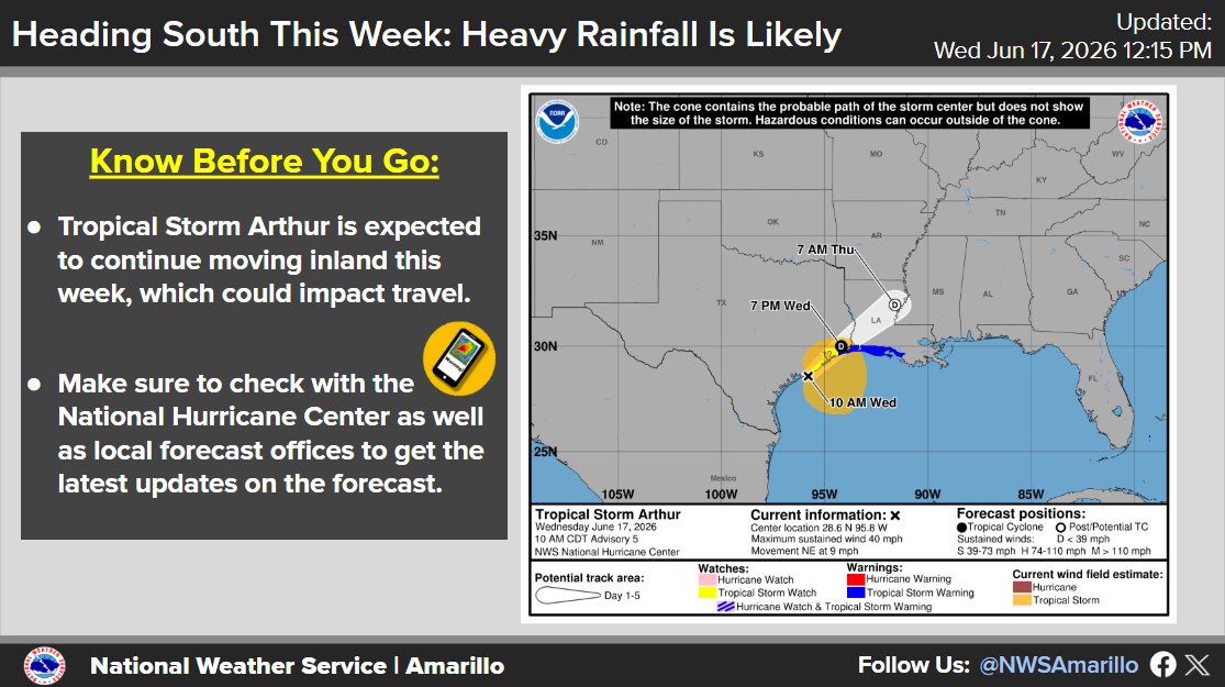 Tropical Storm Andrew is expected to push inland across the gulf coast later this week, which could result in impacts to travel. If you are planning to head that way make sure to check with the National Hurricane Center as well as local forecast offices to get the latest weather information. 