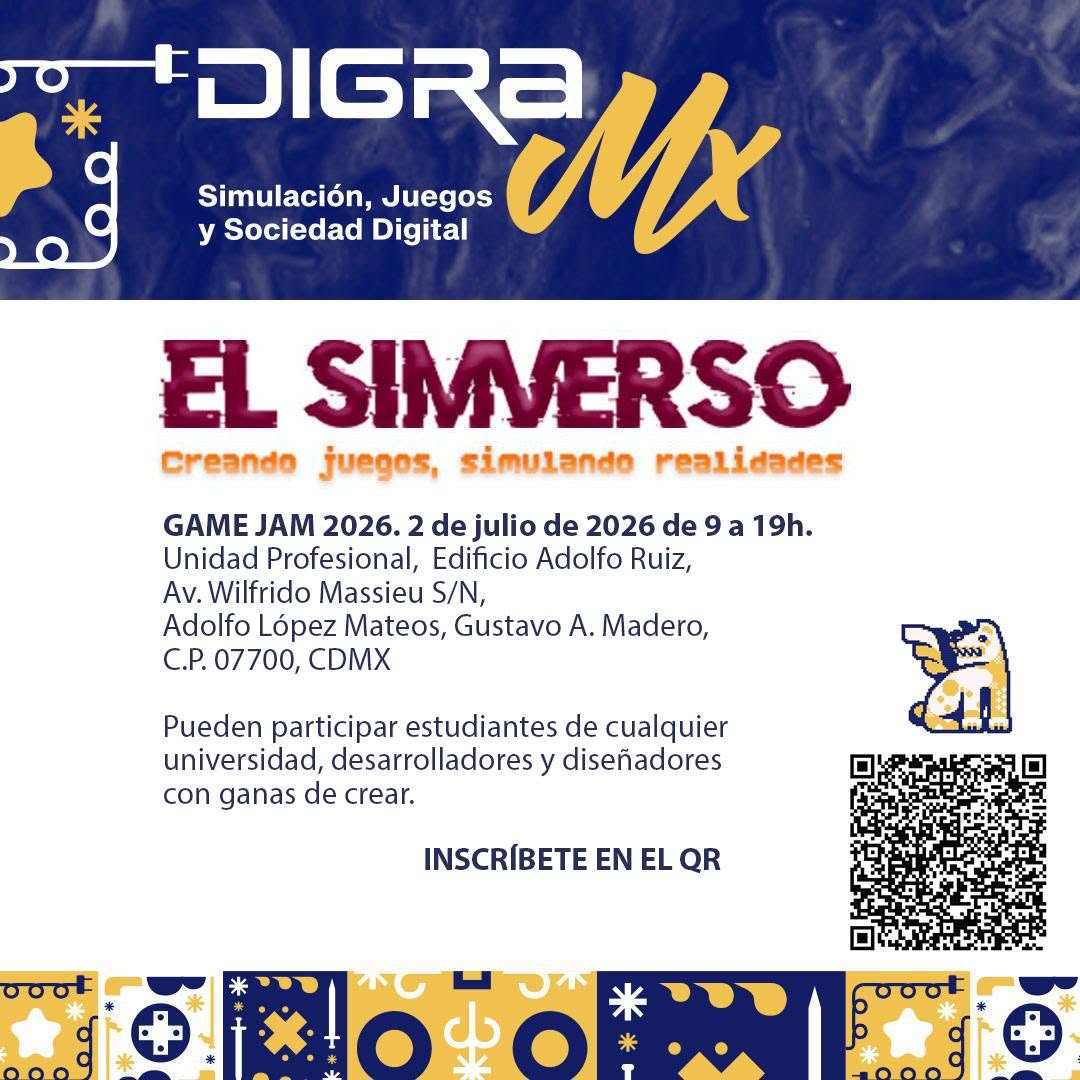 Conversus_IPN's tweet photo. 🎮 ¿Tienes una idea para un videojuego? ¡Hazla realidad en la Game Jam #ElSimverso! 🚀
📅 2 de julio de 2026
📍 Unidad Profesional, Edificio Adolfo Ruiz (CDMX)
⏰9:00 a 19:00 h
📲 Inscríbete aquí: https://t.co/fvauFDEGwW
🌐 Más información: https://t.co/4Pi90eQsSP https://t.co/nBB2gniSlw