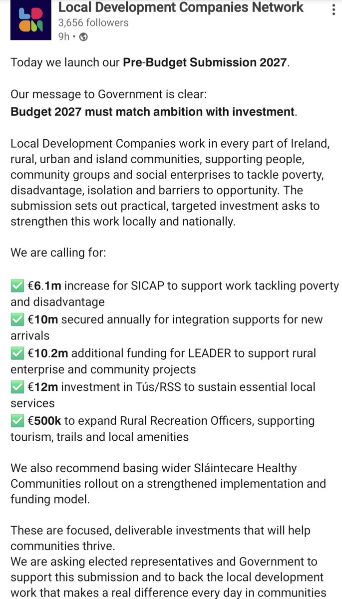 leitrimdevco's tweet photo. @leitrimdevco attended the launch of the Local Development Companies Network pre-budget submission in Dublin today. Investment in people inclusion, equality, rural and community development. @DeptRCDG @daracalleary @leitrimcoco @LeitrimLive @shannonsidenews https://t.co/tUNfIjBYWM