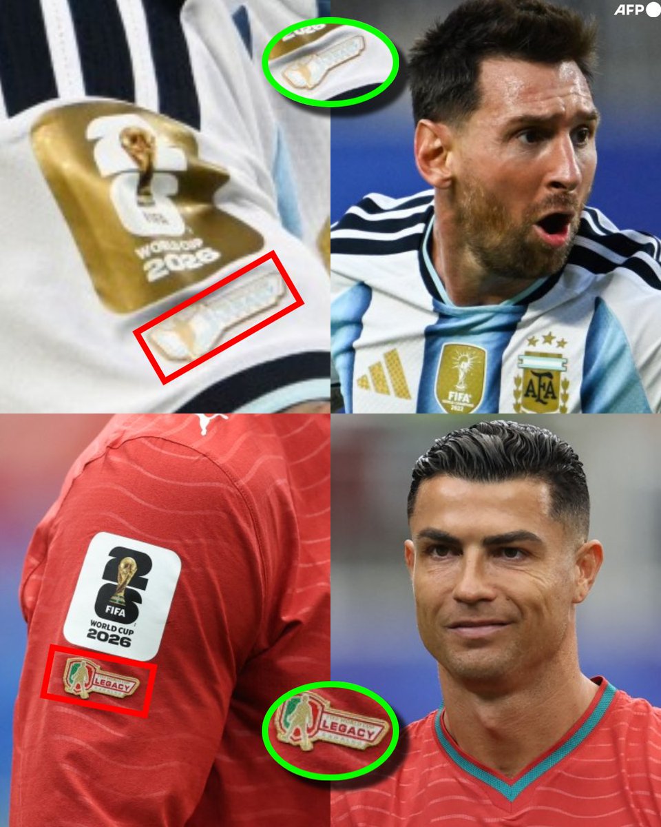 InvictosSomos's tweet photo. Lionel Messi y Cristiano Ronaldo fueron los PRIMEROS JUGADORES DE CAMPO que usaron el PARCHE LEGACY en la Copa del Mundo. Un homenaje de la FIFA para celebrar a los futbolistas que han disputado 5 ediciones o más del torneo más importante que existe. Un reconocimiento a la longevidad de los mejores futbolistas de todos los tiempos. HONOR A QUIEN HONOR MERECE.