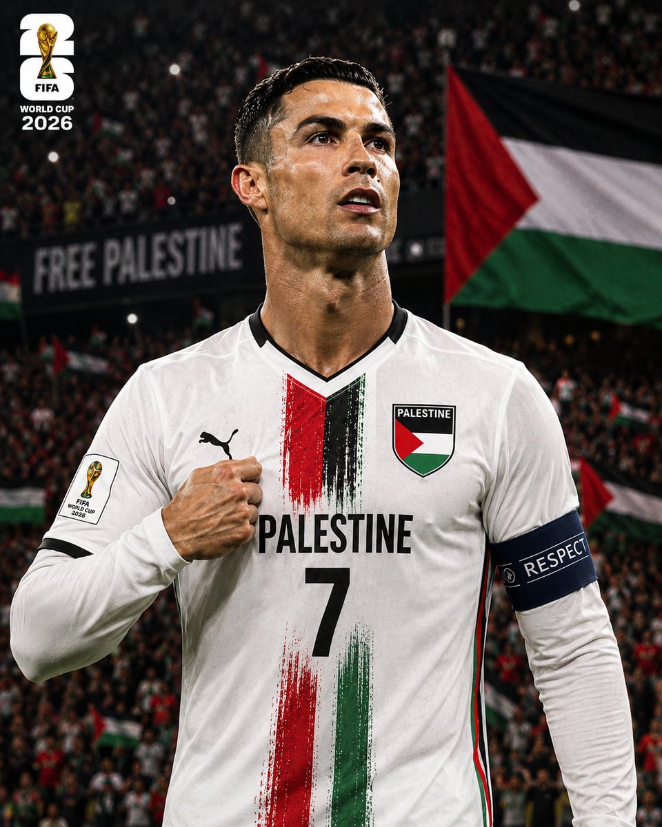 tweetmalikk's tweet photo. The World Cup is watched by billions. Imagine using that stage to remind the world that every life matters.

A jersey, a flag, a message: Peace, justice, and freedom for Palestine. 🇵🇸

#FreePalestine #WorldCup2026 #CR7 #FootballUnites #Palestine https://t.co/e0GwHst55L