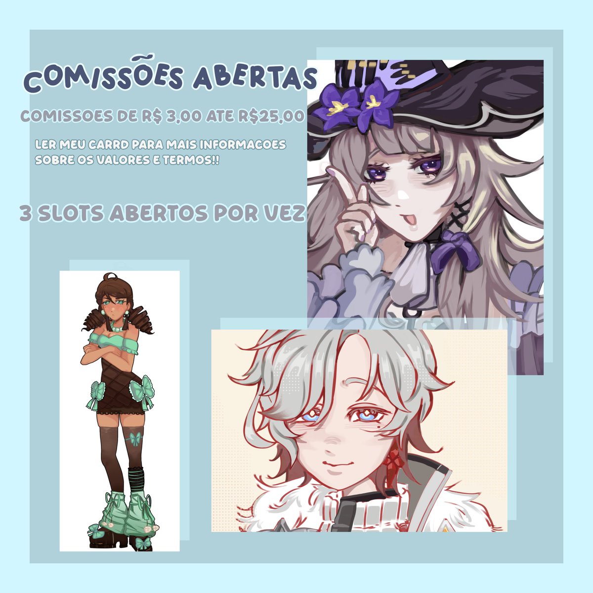 myenanan's tweet photo. — 🍎 Comissões abertas ! !  .     ♬ ݁˖

Estou abrindo 3 slots por vez, então caso tenha interesse em comissionar comigo leia meu carrd abaixo para mais informações de valores e/ou termos de uso ou me consulte na DM! 

ᨳ𐔌՞҂ ˕ ֊՞𐦯ᜊ

https://t.co/KQGhi3kH0d

⭑｡𖦹📎 portfólio: https://t.co/vBBwJbnojN