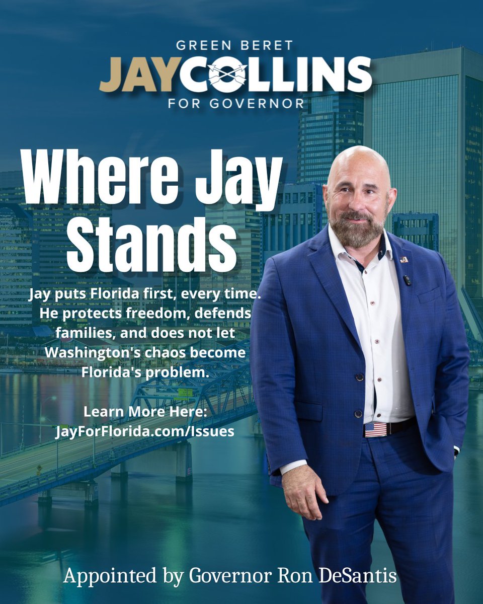 JayCollinsFL's tweet photo. When it comes to AI, my priority is clear:

Florida families come first.

Not billion-dollar corporations.
Not Silicon Valley executives.
Not special interests.

Florida families. https://t.co/0OQGYx3uWN