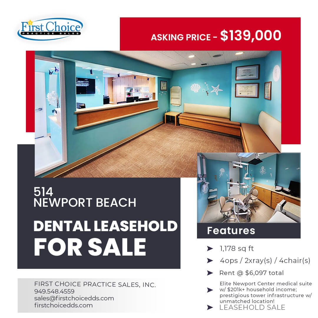 FirstChoicePS's tweet photo. 📈 LISTING UPDATE: Like-New Turnkey Dental Office Near Fashion Island! (Ref #26-514) 🦷💥

📍 Premium Newport Beach location with great parking & demographics
🏢 4 Ops (4 chairs) | 1,178 sq. ft. layout with top-tier Adec chairs
😷 Features 3 open ops + 1 closed surgical room
💻 Paperless & fully digital with digital X-rays + Pano!

Motivated seller focusing on primary Tustin office (will take charts). Skip the build-out delays! 🚀

Price: $139,000

Specs: https://t.co/22tA7PxYLU

First Choice Practice Sales, Inc.
📞 949-548-4559
📧 sales@firstchoicedds.com
🌐 https://t.co/homLDDSeUX

#NewportBeachDentist #OrangeCountyDentist #DentalPracticeForSale #TurnkeyDental