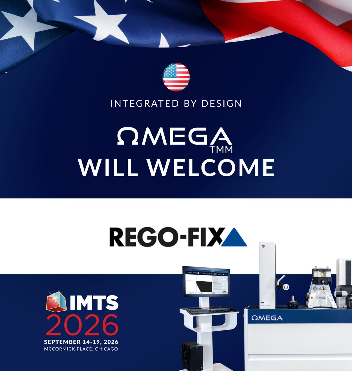 Omega_TMM's tweet photo. We’re proud to announce that @regofix_group will be joining us in Chicago.

📍 Booth #432220
📅 September 14–19, 2026
📌 McCormick Place | Chicago, IL

Stay tuned as we continue revealing what you can expect in this year's booth.

#IMTS2026 #OmegaTMM #REGOFIX https://t.co/7dLFTOG2wZ