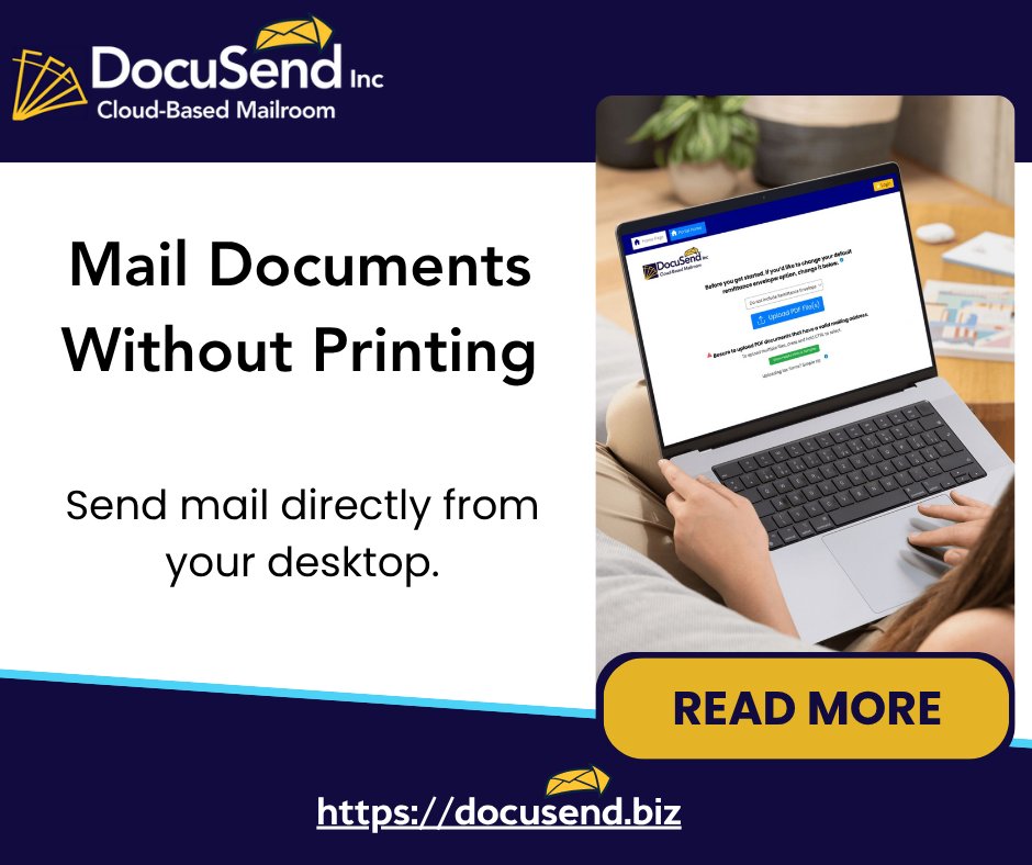 DocuSendMail's tweet photo. Send paper mail without any paper supplies. With DocuSend, you can upload PDF(s) online and mail documents anytime, from anywhere. There are no contracts and no volume commitments. Get fast, affordable mailing with tracking included. Learn more.  💻 https://t.co/cWJZZTMS9l

#MailingMadeEasy #DocuSendInc #CostEffectiveSolutions