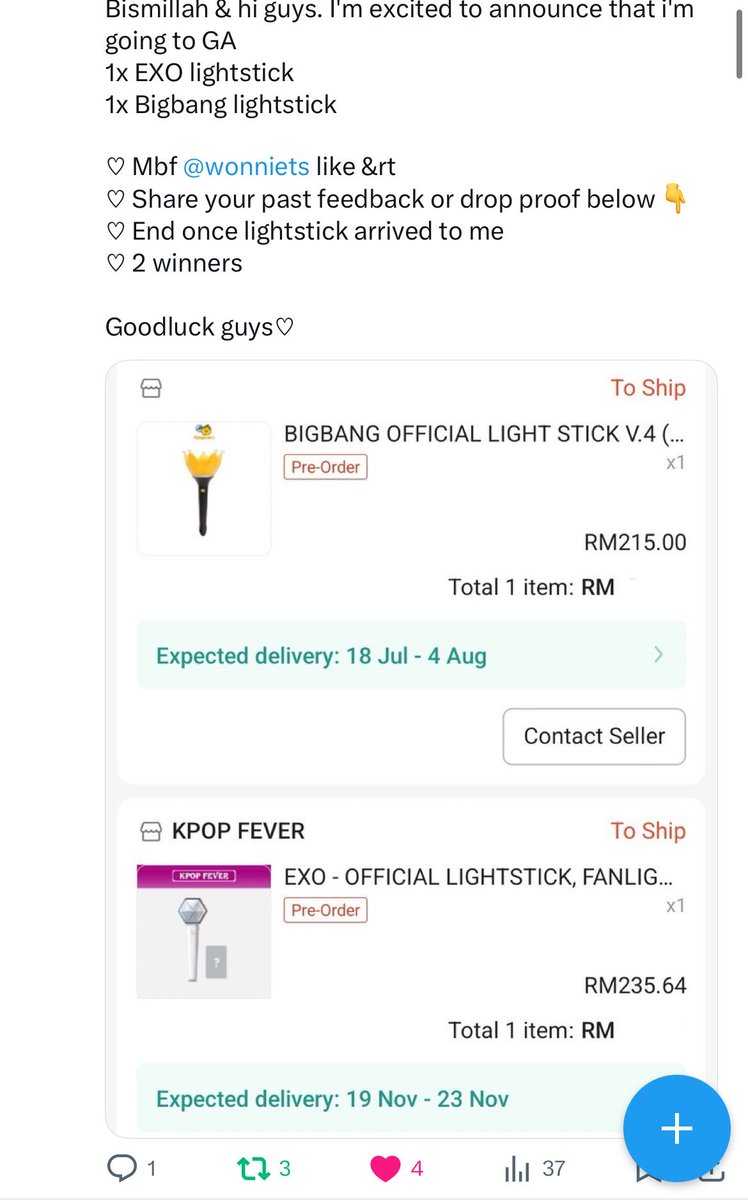 88TYML's tweet photo. @wonniets thankQ sooo much for the ga! semoga ada rezeki saya amin yaAllah amin! <333 https://t.co/SATR21VMuE