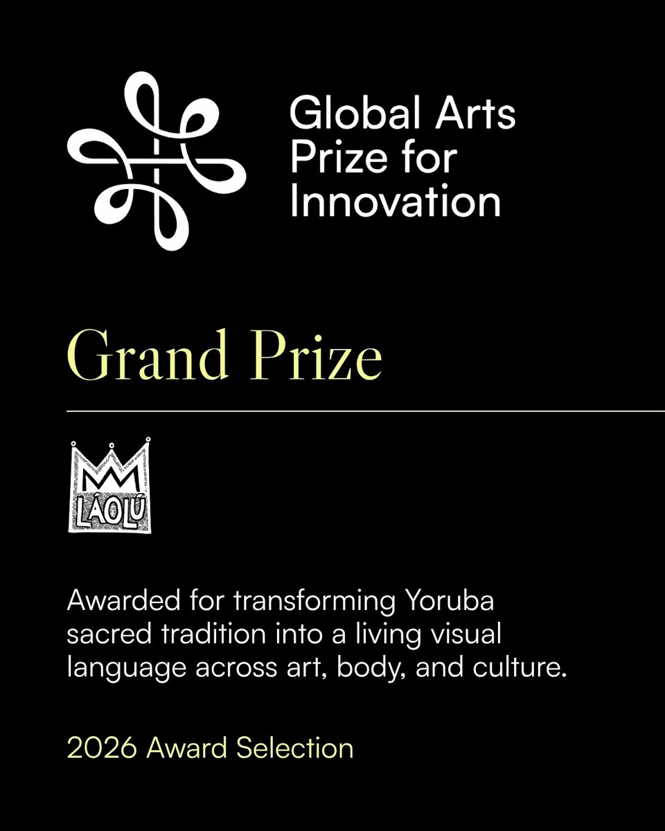 GL_Institute's tweet photo. Announcing Láolú as the Grand Prize Winner for The Global Arts Prize. Láolú Senbanjo transforms Yoruba symbolism and ritual into a contemporary visual language that moves across painting, performance, fashion, music, and public space. https://t.co/tDdWjFchIs