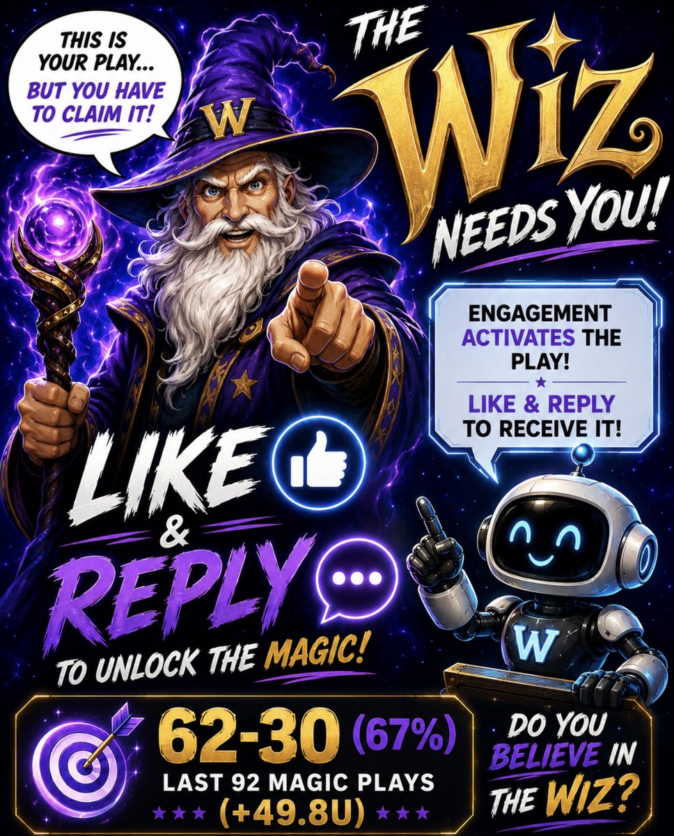 TheWizardofWins's tweet photo. MLB Magic 🪄

The Wizard’s 𝗕𝗼𝘁 will send to everyone who 𝗟𝗜𝗞𝗘𝗦 + 𝗥𝗘𝗣𝗟𝗜𝗘𝗦 (Must be Following @TheWizardofWins )

62-30 (67%) Last 92 Magic Plays (+49.8U)

There can only be one Wizard on X 💫 https://t.co/QVqAVPSq1v