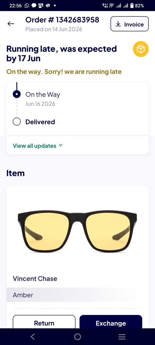 chaywithchetan's tweet photo. @Lenskart_com ordered night vision sunglasses on 14th june delivery promised was of next day, on 15th recd msg doing stringent quality check hence not delivered, again apologies on non delivery on 16th, apologies for non delivery on 17th pathetic service no help option on app https://t.co/ThT3pnX7oJ