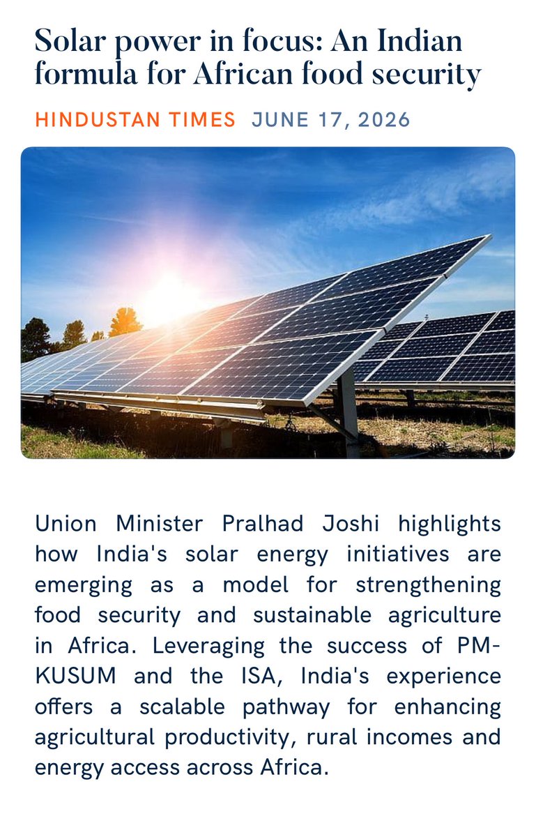 anilkantony's tweet photo. Solar power in focus: An Indian formula for African food security
https://t.co/kVjBYm7k0N

via NaMo App https://t.co/dzErxyfhvy