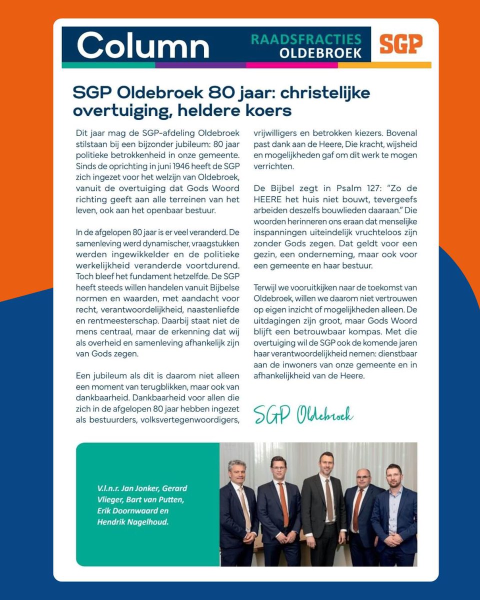 SGPOldebroek's tweet photo. Onze column die deze week in de Huisaanhuis krant staat. 

SGP Oldebroek 80 jaar. 
#column #teamSGP #Huisaanhuis https://t.co/rCTzWvNUjw