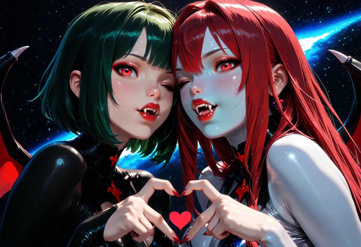 VampM9999's tweet photo. #吸血鬼 #vampire #女吸血鬼
今日の次点たち（お題：銀河系スイートハート）
2人ともに牙を生やしつつ、できればキス顔、みたいなイメージで取り組んでみましたが…なかなか思い通りにはいかないものですね。まぁでも、悪くはない感じにはなったかな？ https://t.co/KfZIzzyVNY