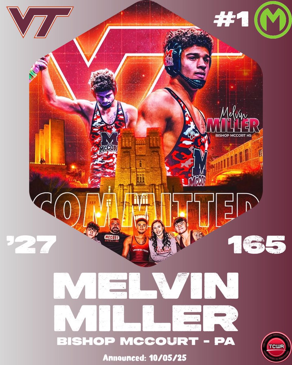 TheCollegeWrR's tweet photo. ♦️Class of 2027: Commitments♦️

Melvin Miller ➡️ @HokiesWrestling 

MatScouts Big Board: #1

Announced on Instagram: 10-5-25 https://t.co/n5XdWelHhF